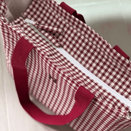 Bolso con cremallera vichy burdeos personalizado