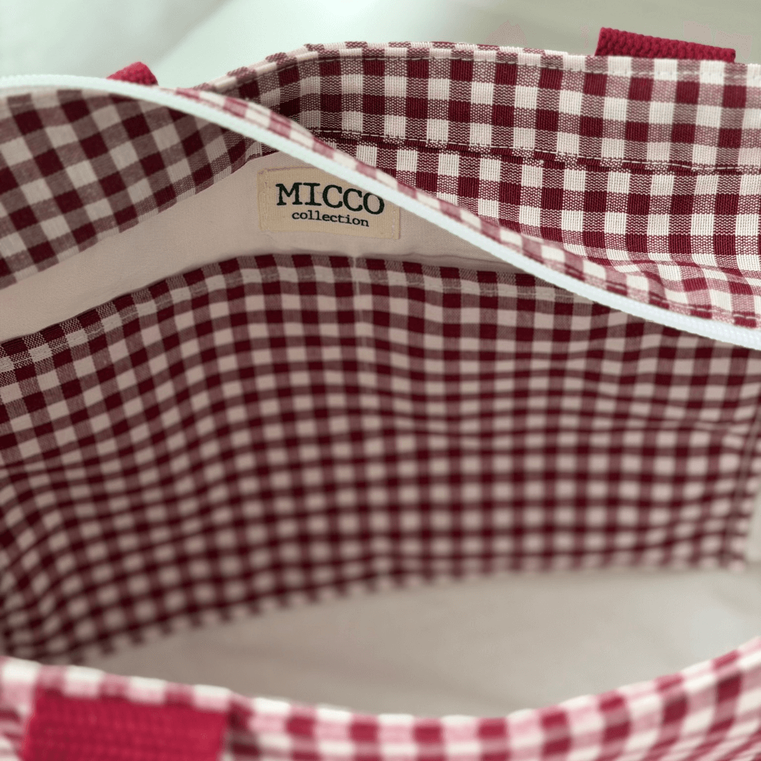 Bolso con cremallera vichy burdeos personalizado