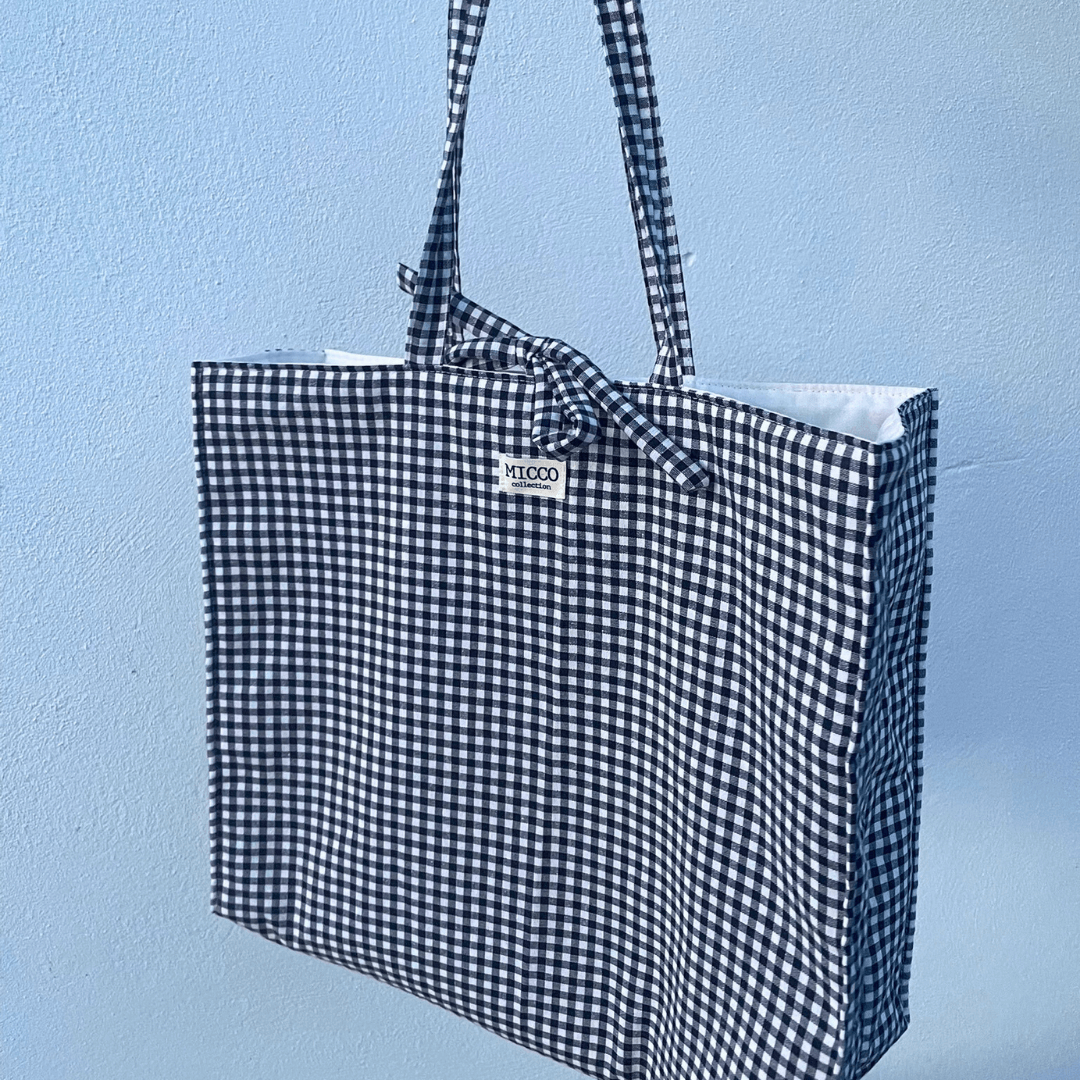 Bolso grande de tela vichy azul marino