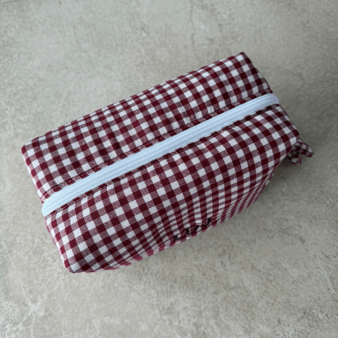 Neceser grande vichy burdeos personalizado