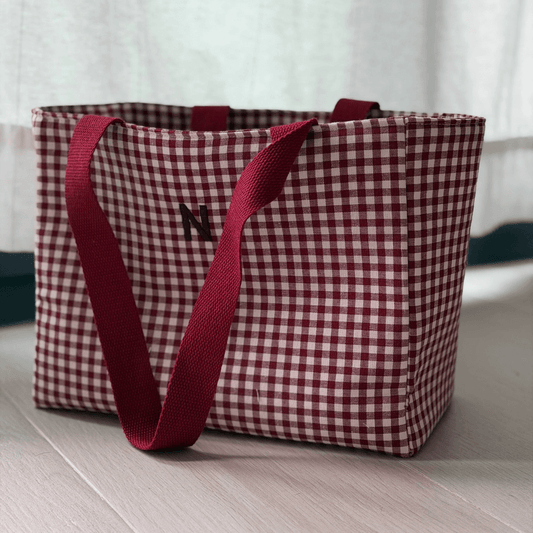 Bolso con cremallera vichy burdeos personalizado