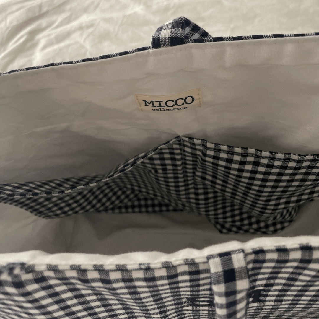 Bolso tote de tela vichy azul marino grande | Personalizado con iniciales