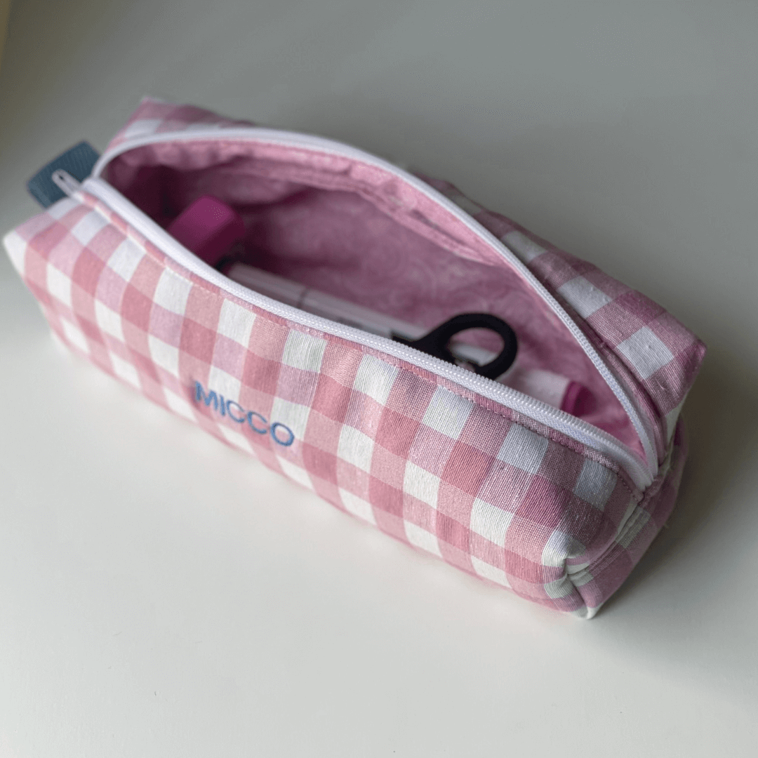 Estuche mediano vichy rosa