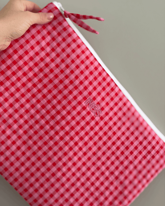 Funda ordenador personalizada vichy bicolor rosa chicle