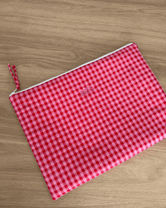 Funda ordenador personalizada vichy bicolor rosa chicle