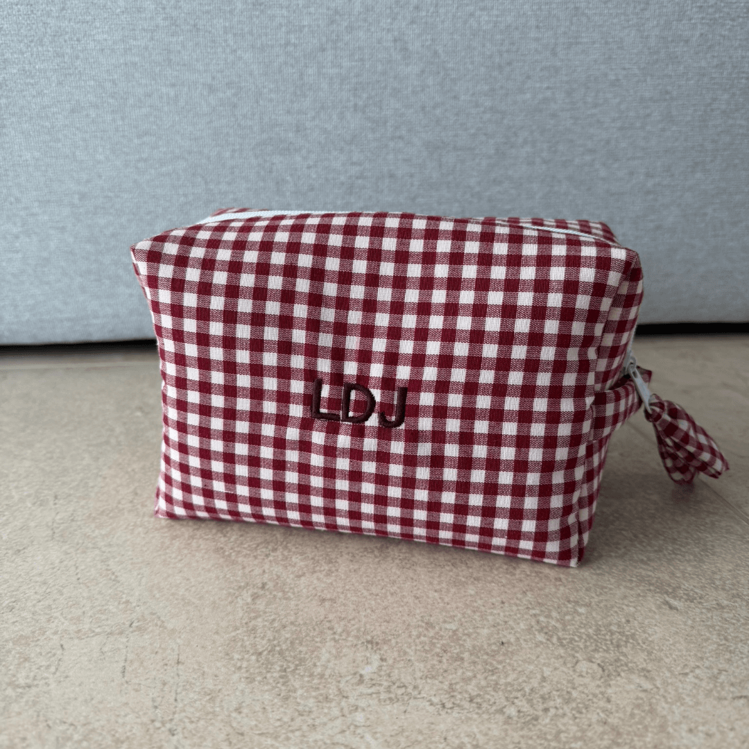 Neceser grande vichy burdeos personalizado