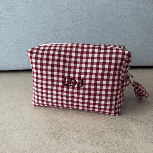 Neceser grande vichy burdeos personalizado