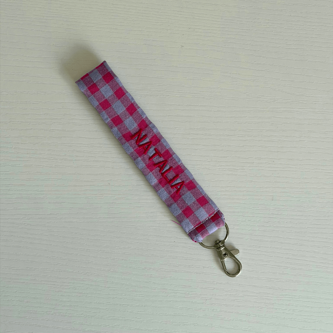 NUEVO Llavero de tela vichy bicolor personalizado