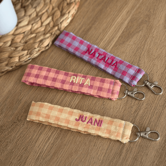 NUEVO Llavero de tela vichy bicolor personalizado