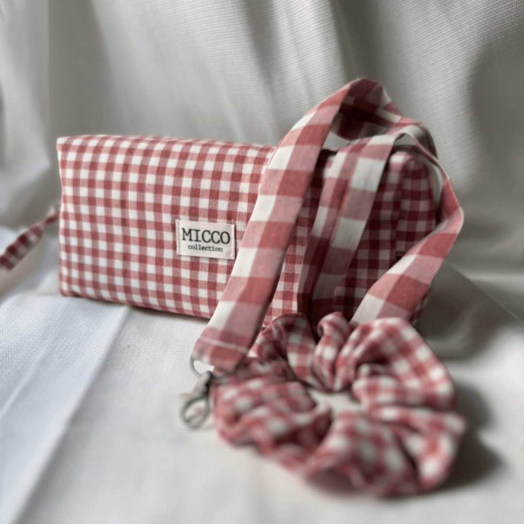 Neceser estuche de tela vichy. Organizador de maquillaje y accesorios.