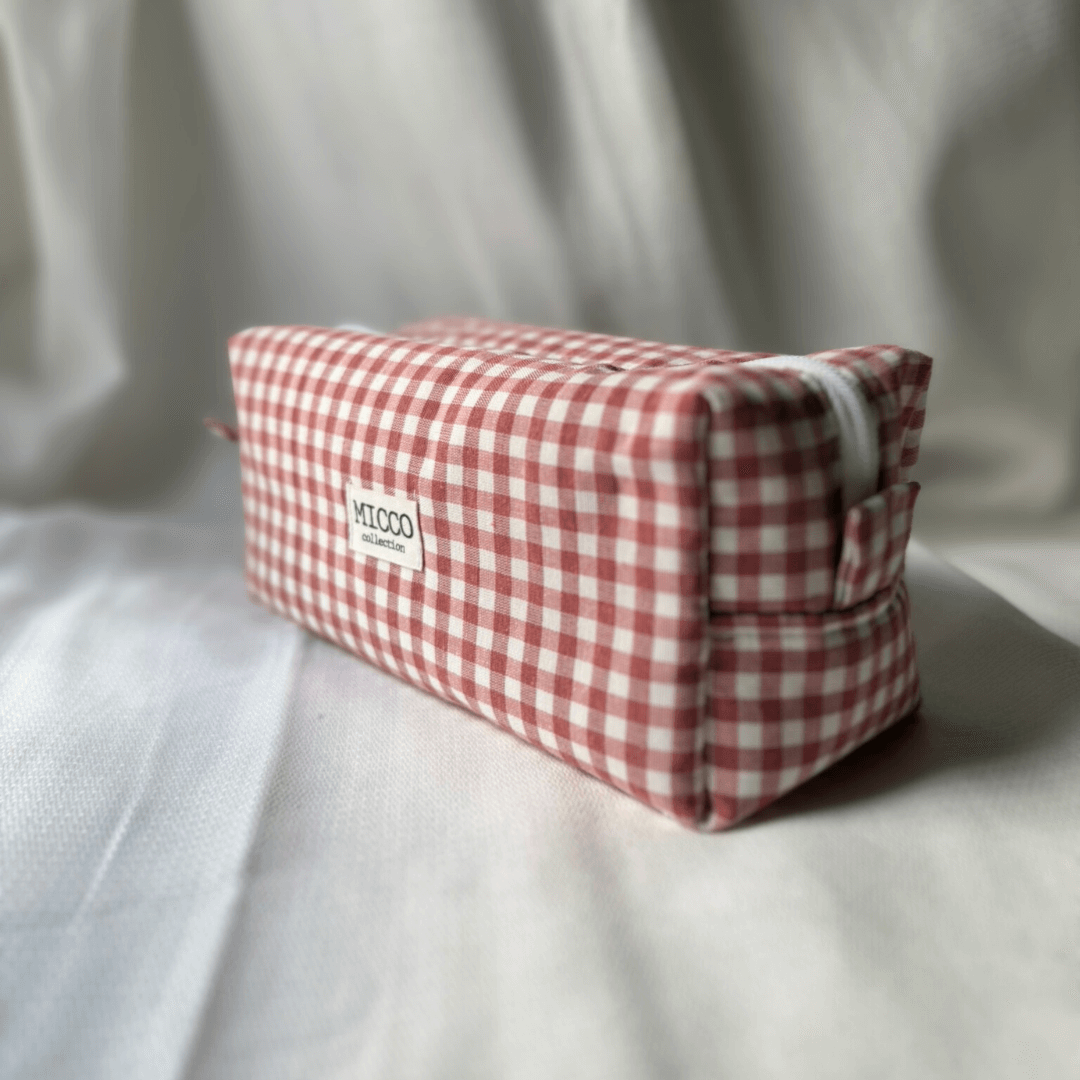 Neceser estuche de tela vichy. Organizador de maquillaje y accesorios.