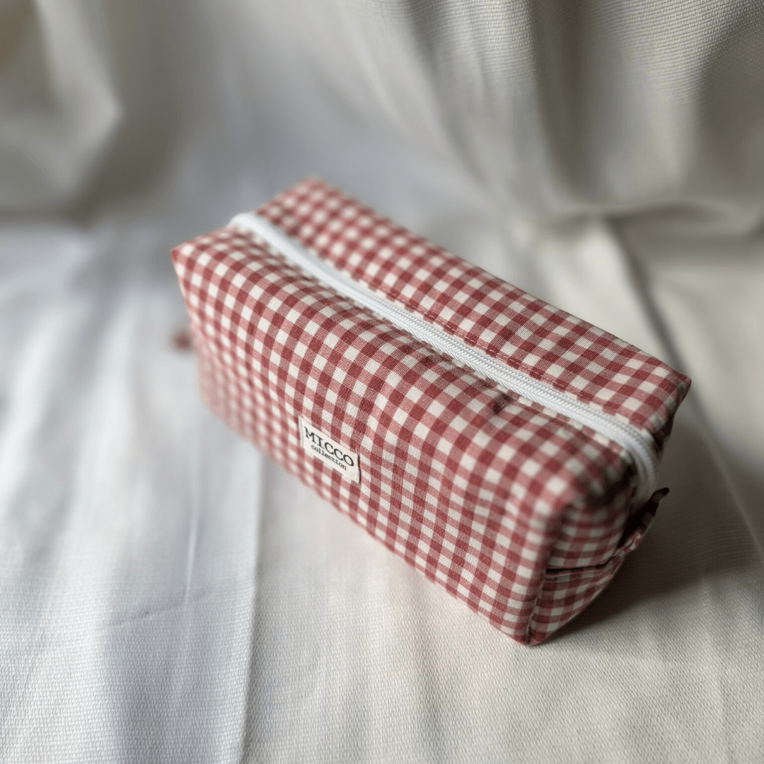 Neceser estuche de tela vichy. Organizador de maquillaje y accesorios.